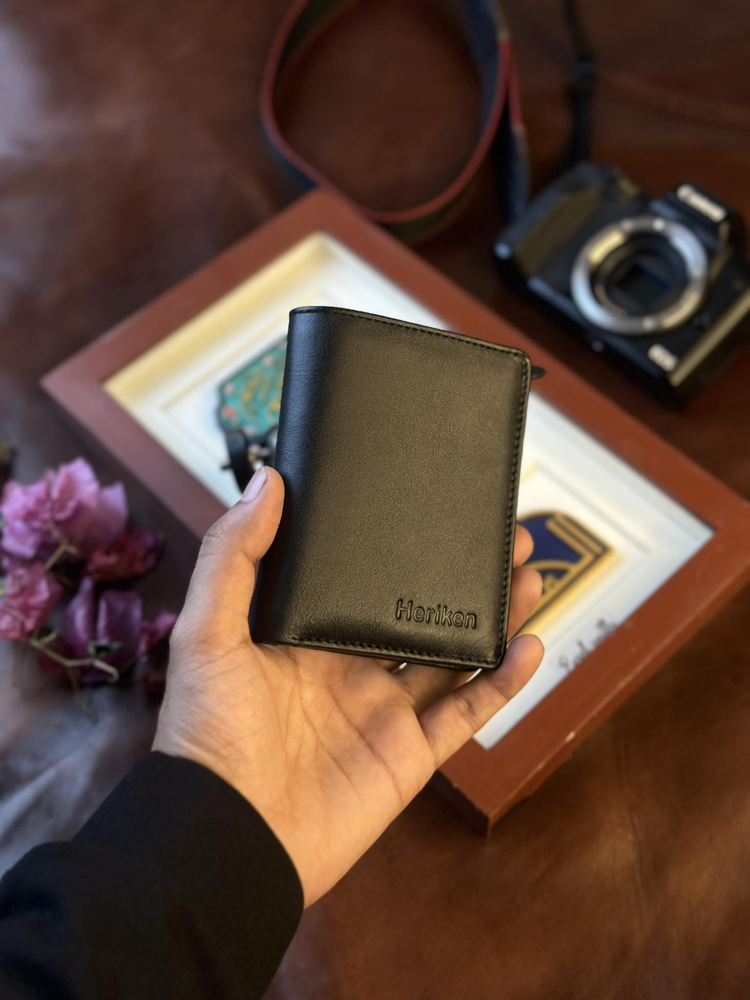 Heriken Small Trifold Zipper Genuine Leather Wallet
